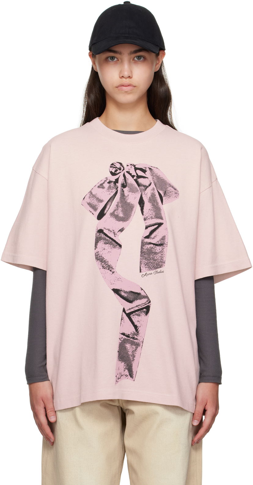 Футболка Acne Studios Acne Studios Bow Print T-Shirt Рожевий | AL0501-