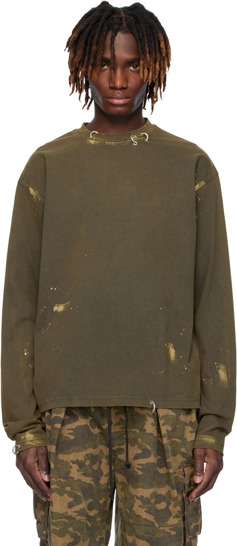 Cветр We11done We11done Pierced Long Sleeve T-Shirt Зелений | WD-TT0-25-771-U-CH