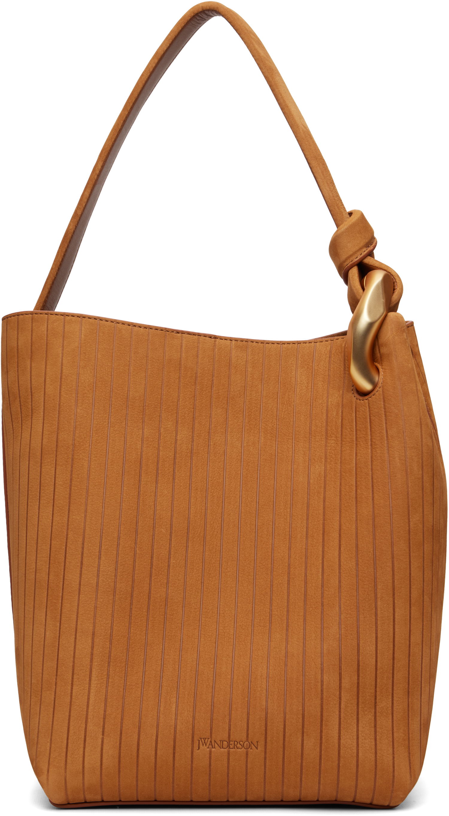 сумка-тоут JW Anderson 'The JWA Corner Bucket' Tote with Vertical Texture and Sculptural Hardware Коричневий | HB0737-LA0375, 0