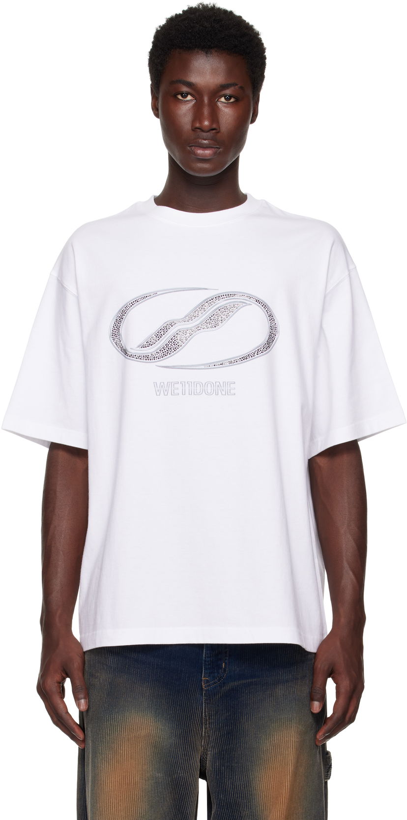 Футболка We11done We11done Rhinestoned Se11done Logo T-Shirt білий | WD-TT2-25-738-U-WH
