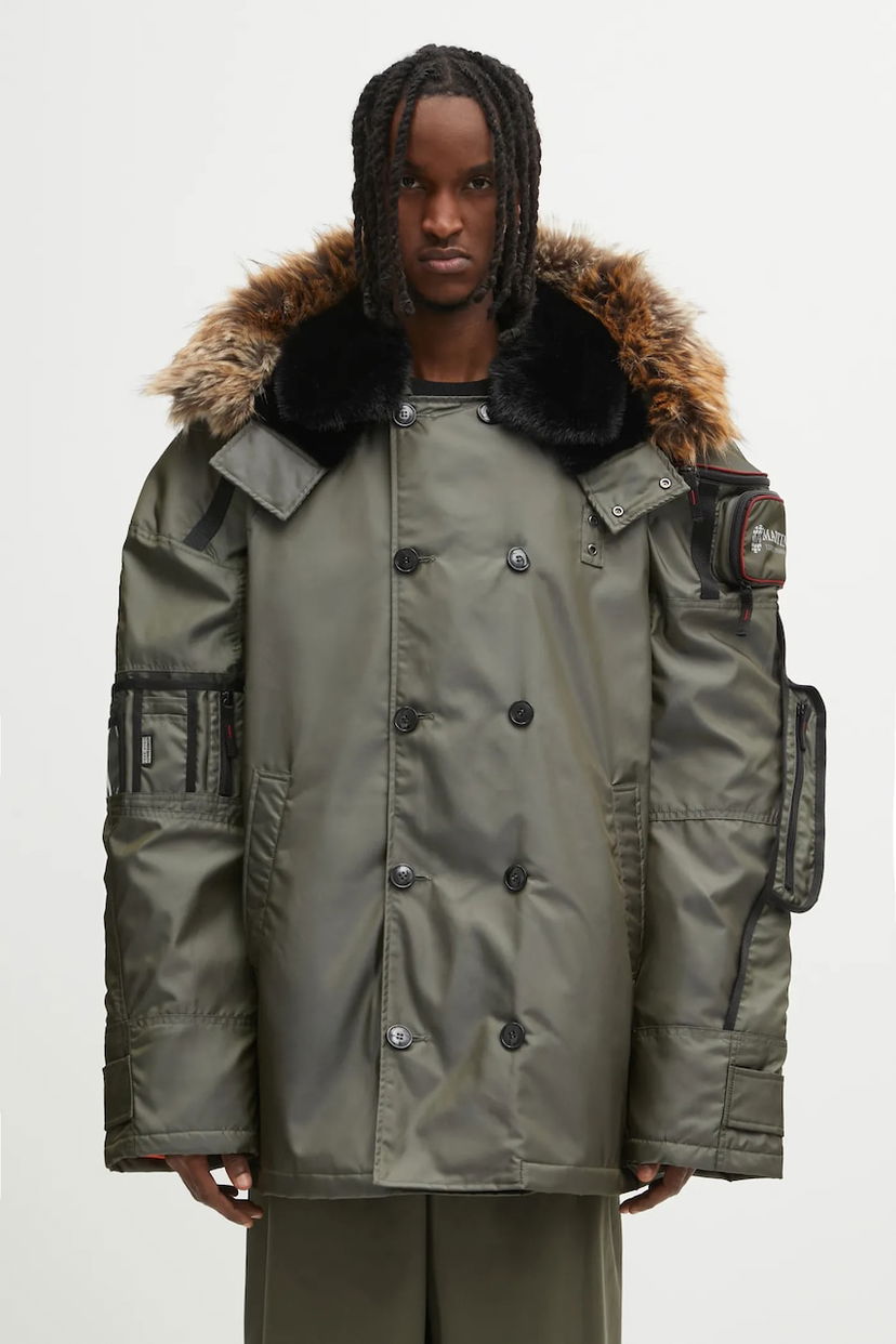 Парка Martine Rose Martine Rose Double-Breasted Faux Fur Trim Bumbag Parka Зелений | 747WO16003