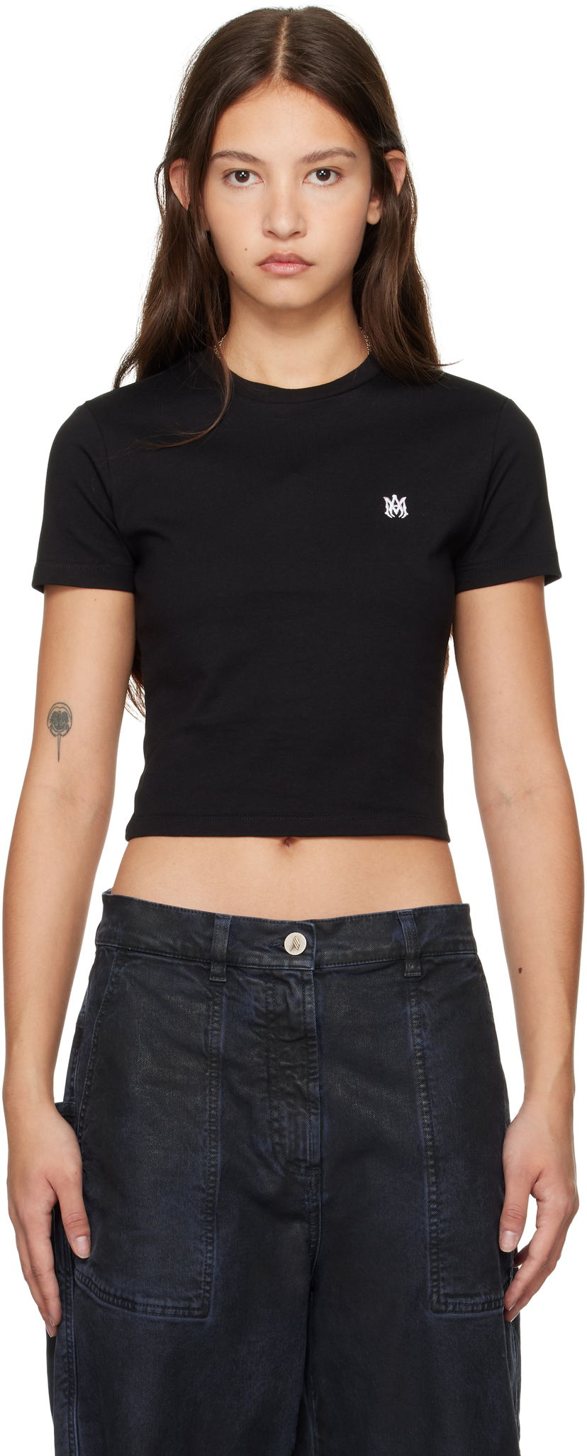 Кроп-топи AMIRI 'MA' Embroidered Baby Tee чорний | AWJYTE1020