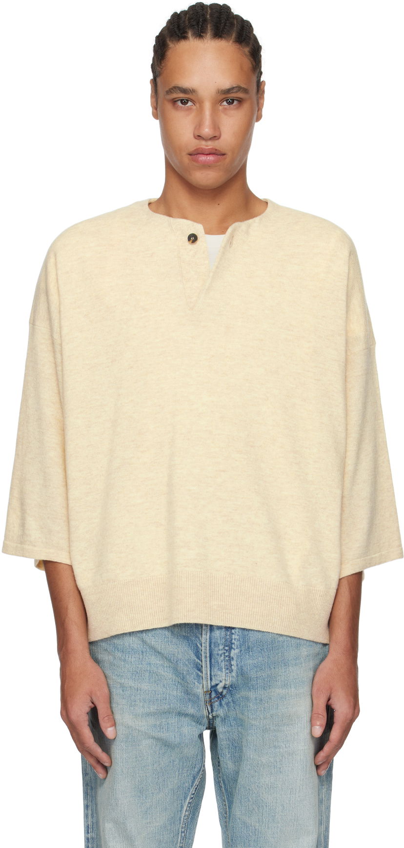 Cветр Fear of God Fear of God Fine Knit Henley бежевий | FGE220-213LAW