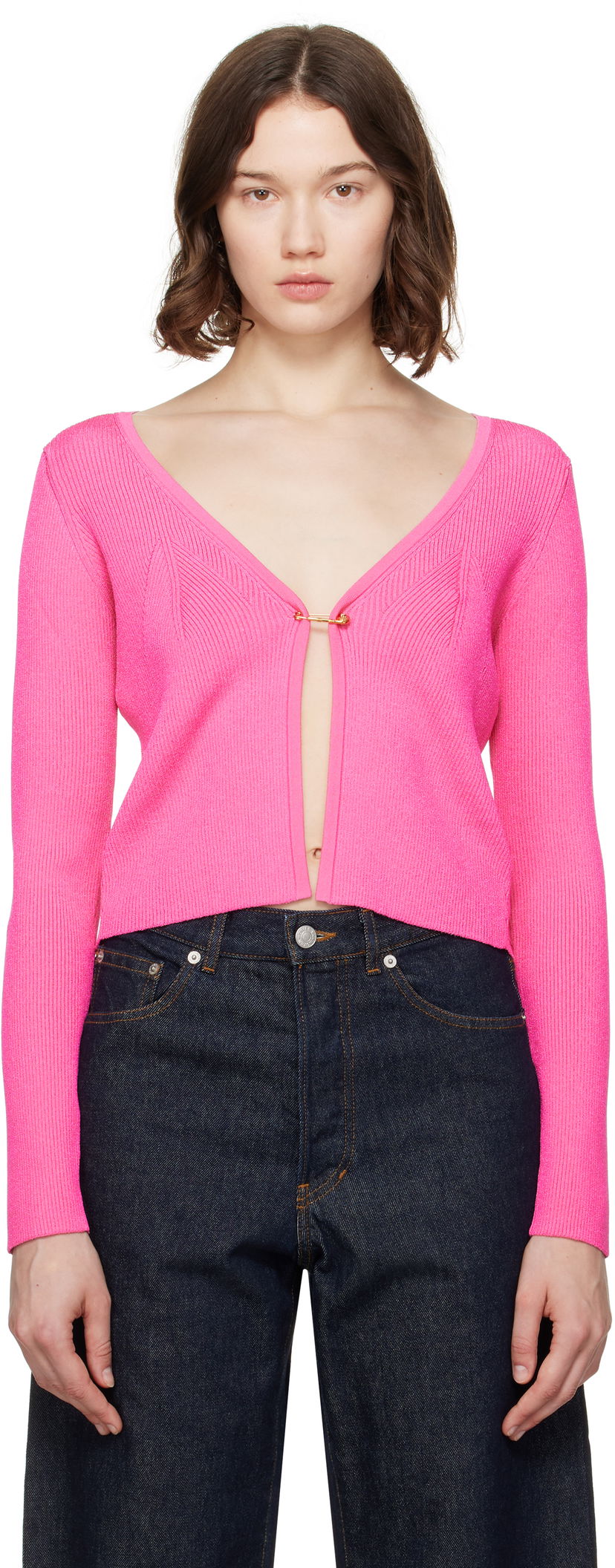 Cветр Versace Versace Safety Pin Ribbed Knit Cardigan Рожевий | 1020887_1A12699