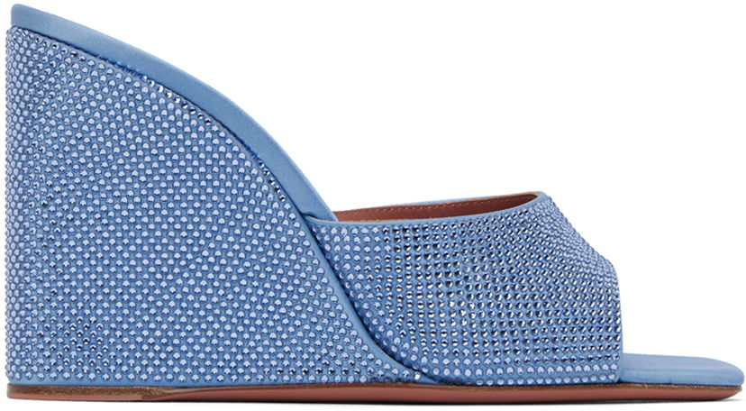 Аксесуари Amina Muaddi Amina Muaddi Lupita Crystal Wedge Sandals Синій | LUPITA CRYSTAL WEDGE SATIN