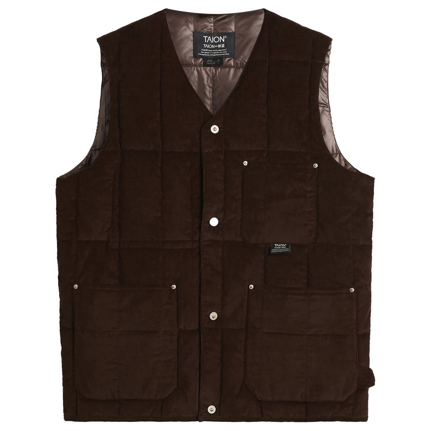 Жилет TAION Quilted Corduroy V-Neck Button-Down Work Vest Коричневий | TAION-001BWK-DKBR, 1