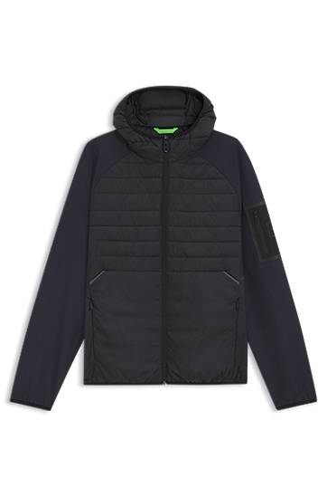 Пуховик BOSS Water-Repellent Hooded Jacket with Zipped Sleeve Pocket чорний | 50541032