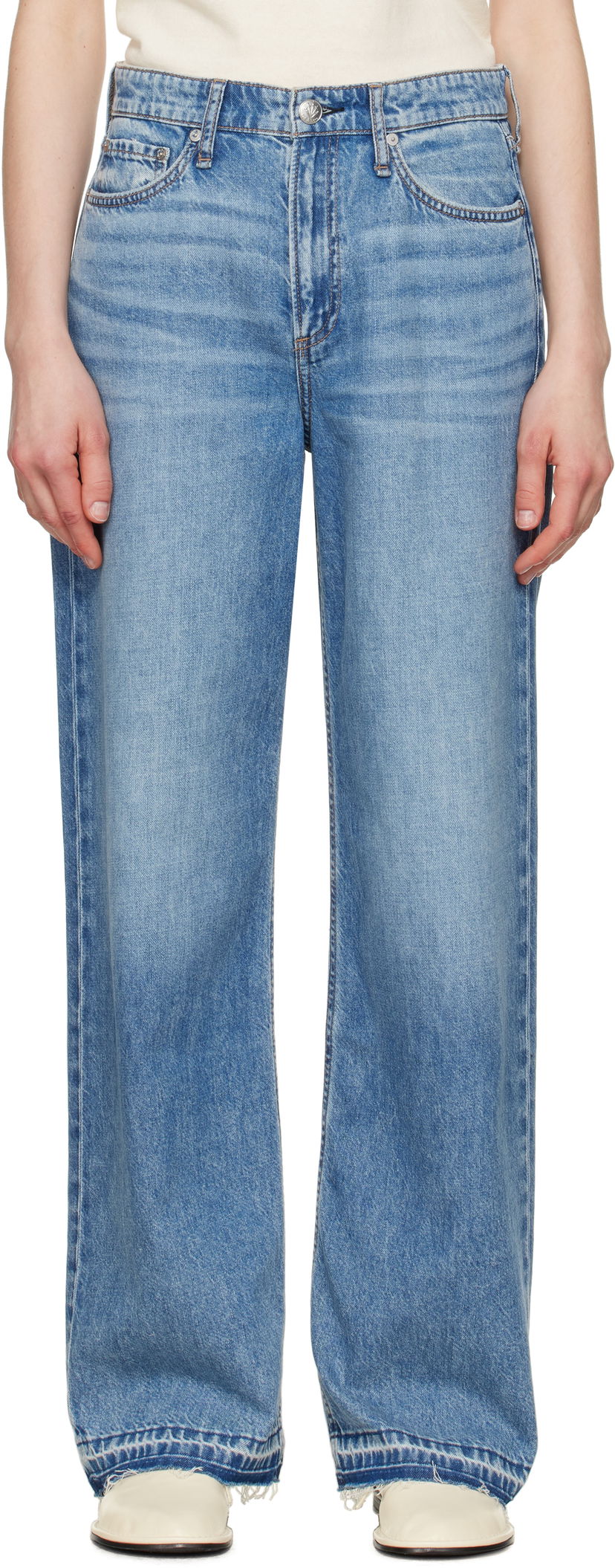 Джинси rag & bone Rag & Bone Featherweight Logan Wide-Leg Jeans Синій | WDD24H2935FWOR