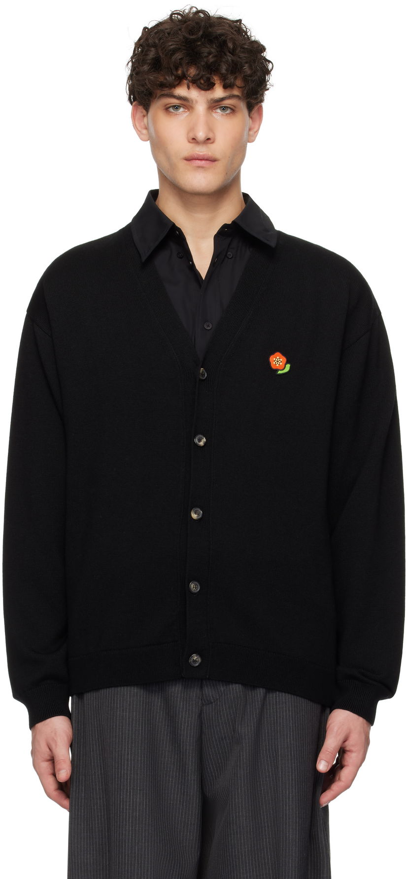 Cветр KENZO Wool Cardigan With Flower Applique чорний | FF55CA7263LB