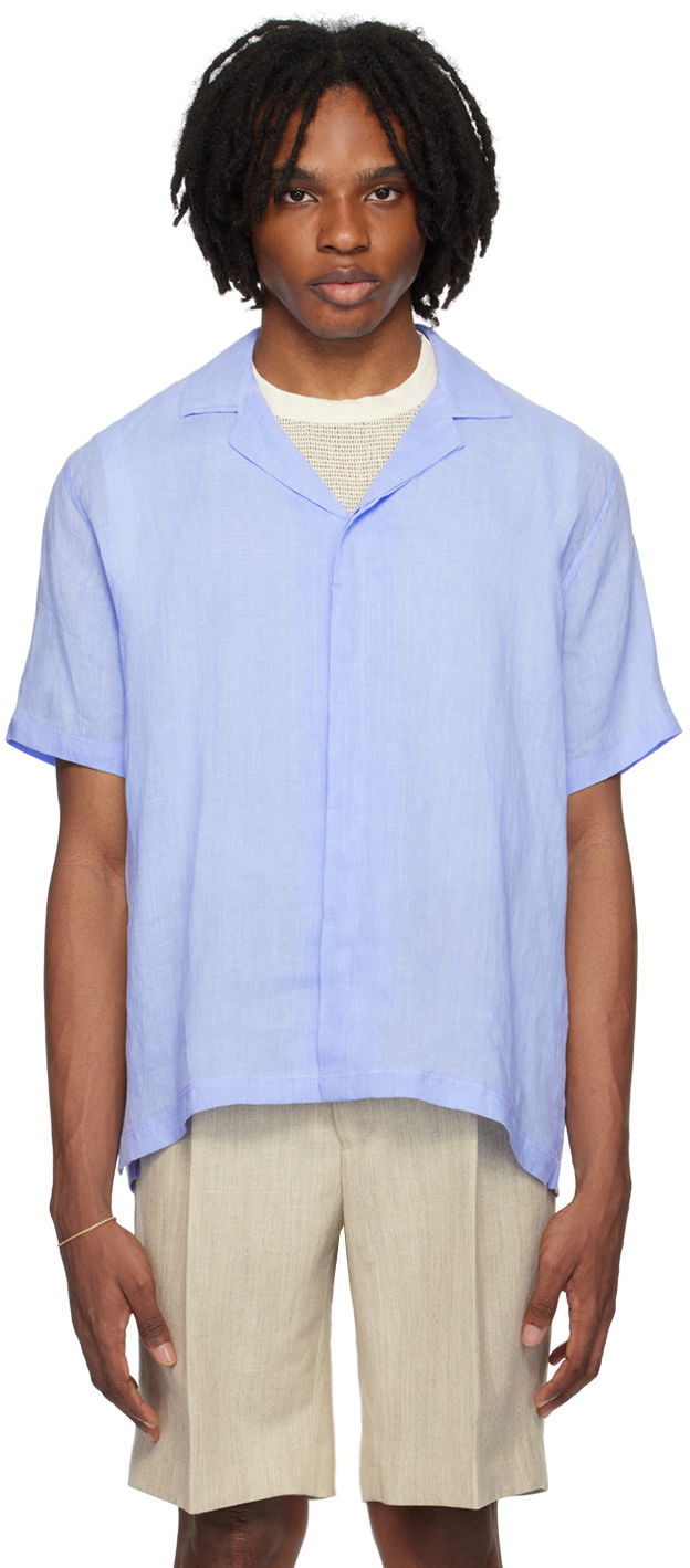 Сорочка Orlebar Brown Linen Resort Shirt Синій | 279118