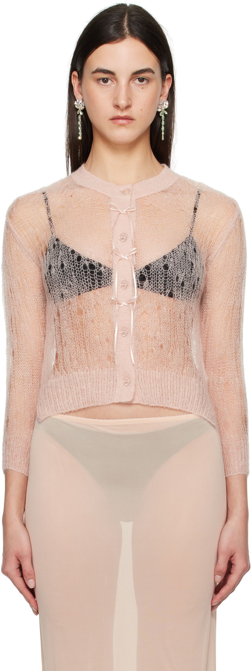Cветр Simone Rocha Simone Rocha Cropped Open Knit Cardigan Рожевий | AMK20R 0643