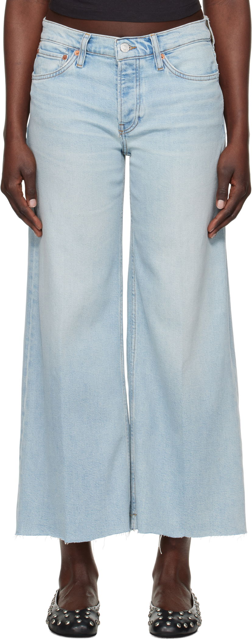 Джинси RE/DONE Re/Done Comfort Stretch Mid Rise Wide Leg Crop Jeans Синій | 190-03WMRWDLC