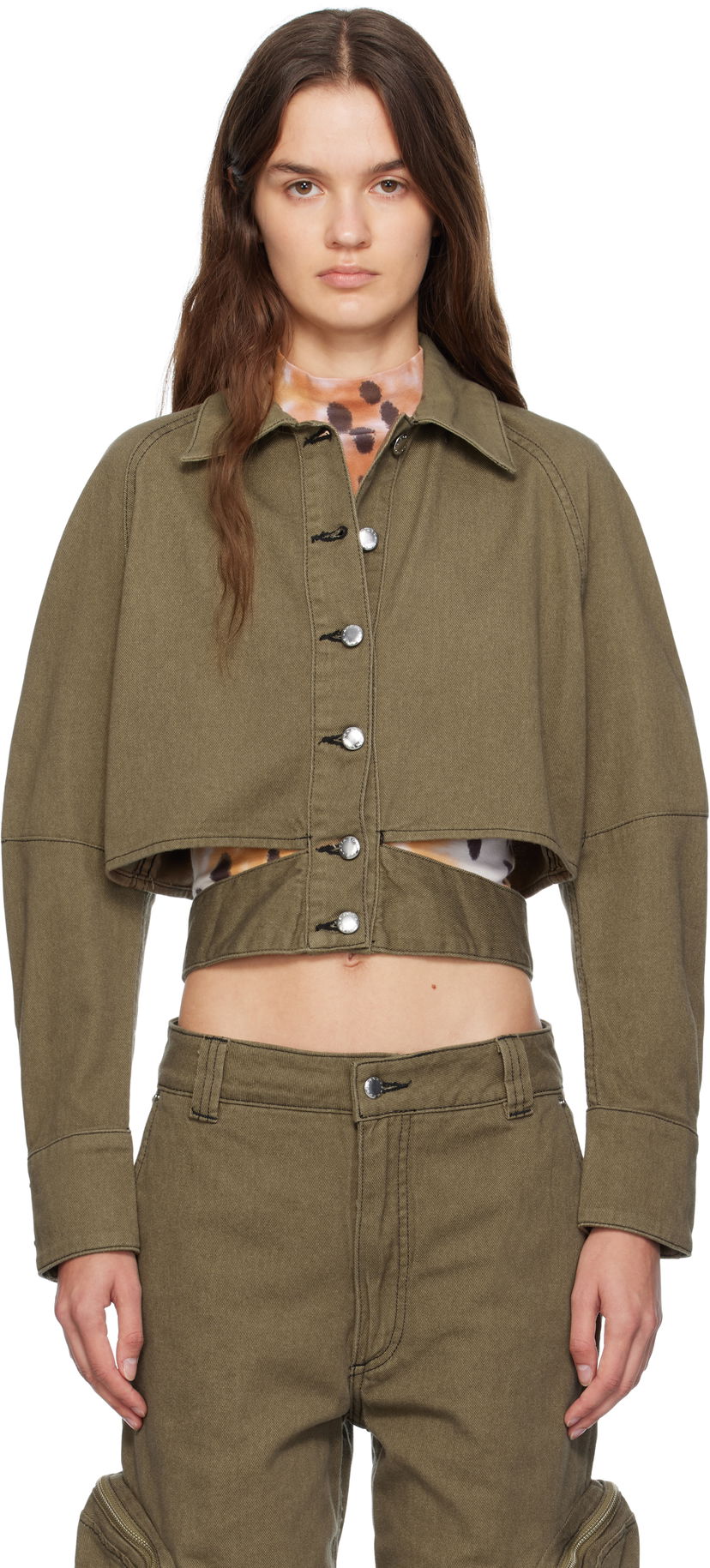 Куртка Eckhaus Latta Eckhaus Latta Ellipse Cropped Denim Jacket Зелений | 1121A-EL-PF25-E -
