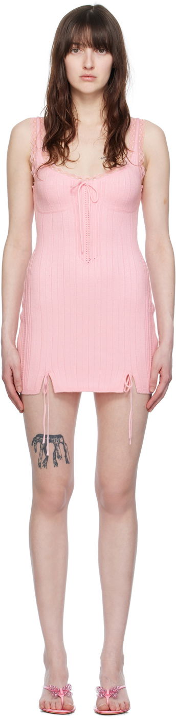 плаття GUIZIO Guizio Dainty Lace-Trim Knit Mini Dress Рожевий | S24601S012