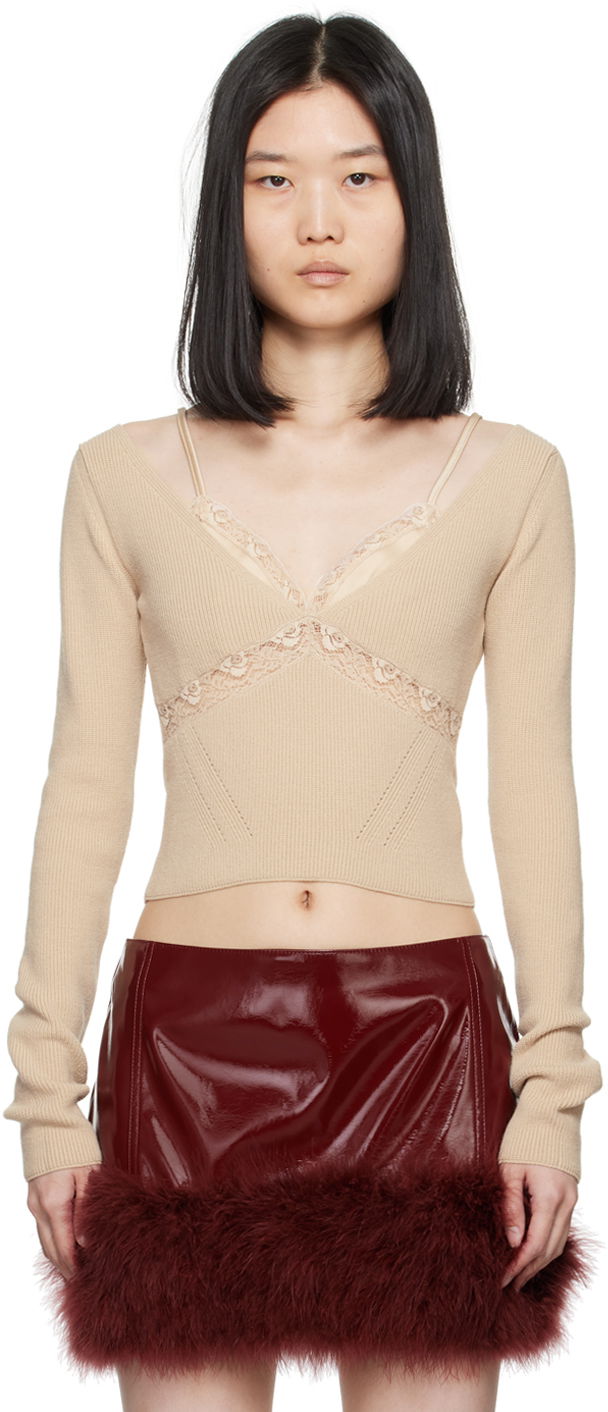 Кроп-топи Blumarine Lace Trimmed Knit Top бежевий | A422M460A