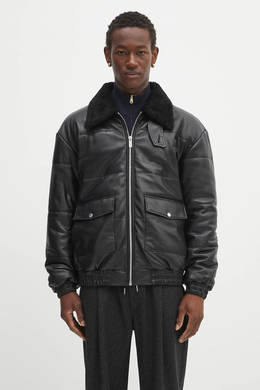 Куртка бомбер Drôle de Monsieur Drôle de Monsieur Le Blouson Cuir Leather Bomber Jacket чорний | PERM.CT109.LH001