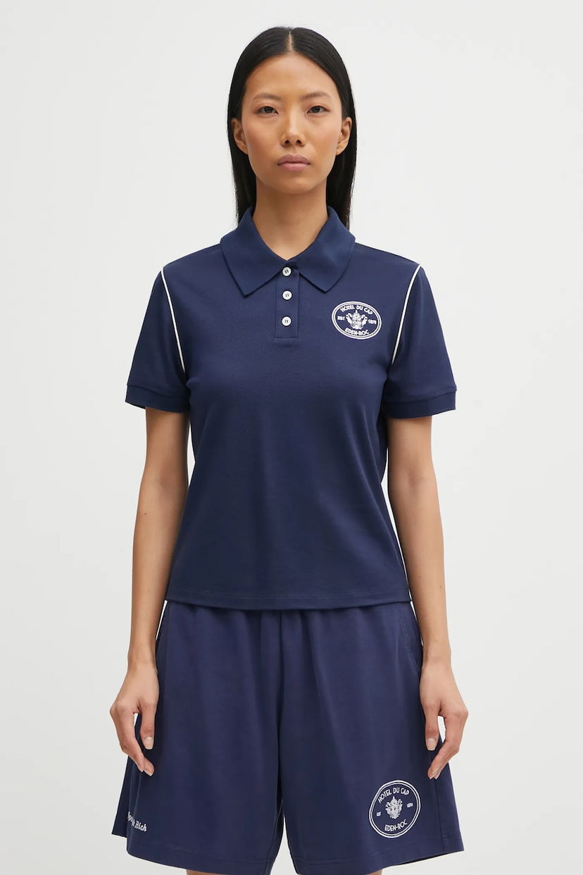 Сорочка поло Sporty & Rich Eden Crest Embroidered Pique Piped Polo темно-синій | TO05760666BL107