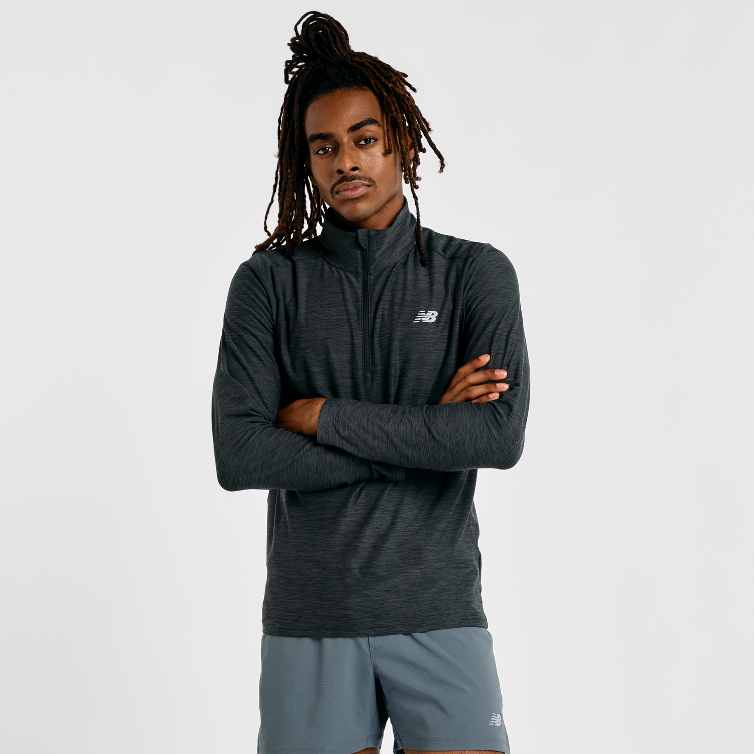 Футболка New Balance Space Dye 1/4 Zip MT41915BKH Long Sleeve Polyester Running Top чорний | MT41915BKH, 1