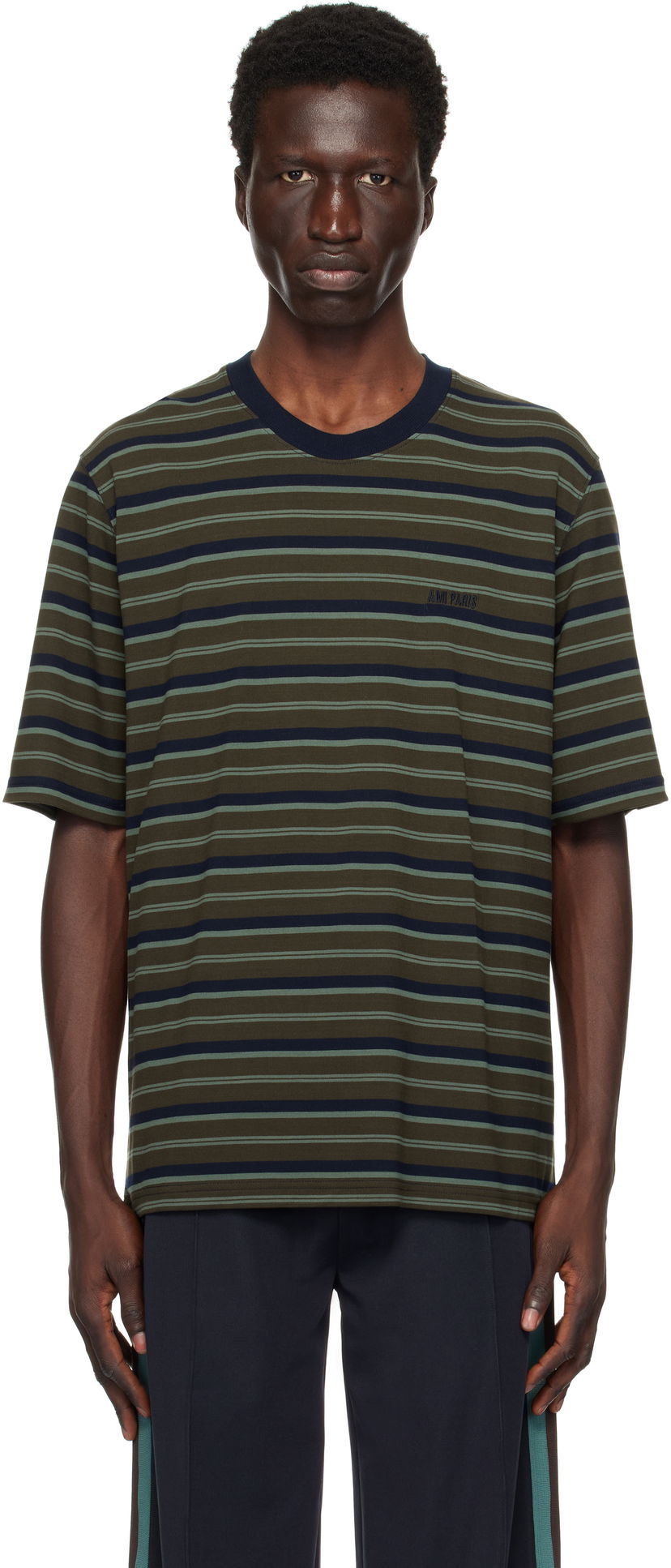 Футболка AMI Striped T-Shirt чорний | HTS039.JE0093