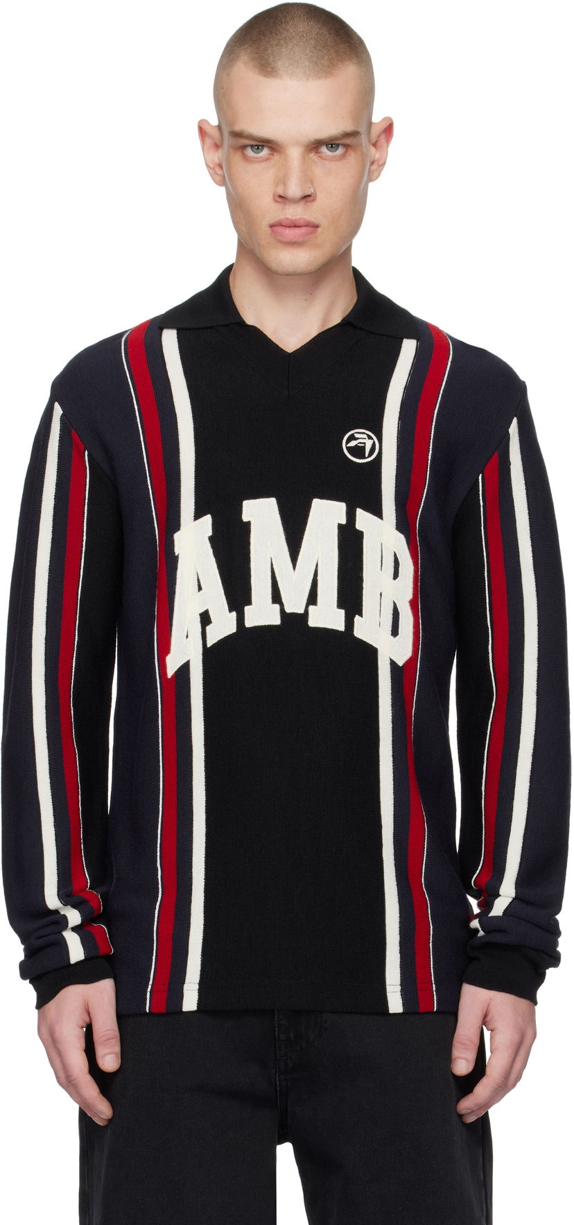 Сорочка поло Ambush Striped Long Sleeve Polo With Logo Embroidery чорний | BMHV007F24KNI0011031