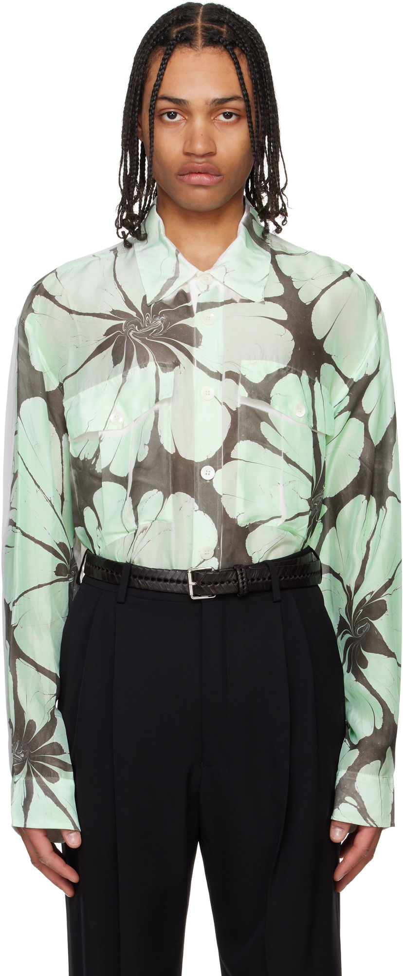 Сорочка Dries Van Noten Dries Van Noten Floral-Print Sheer Shirt Зелений | 251-020723-1197