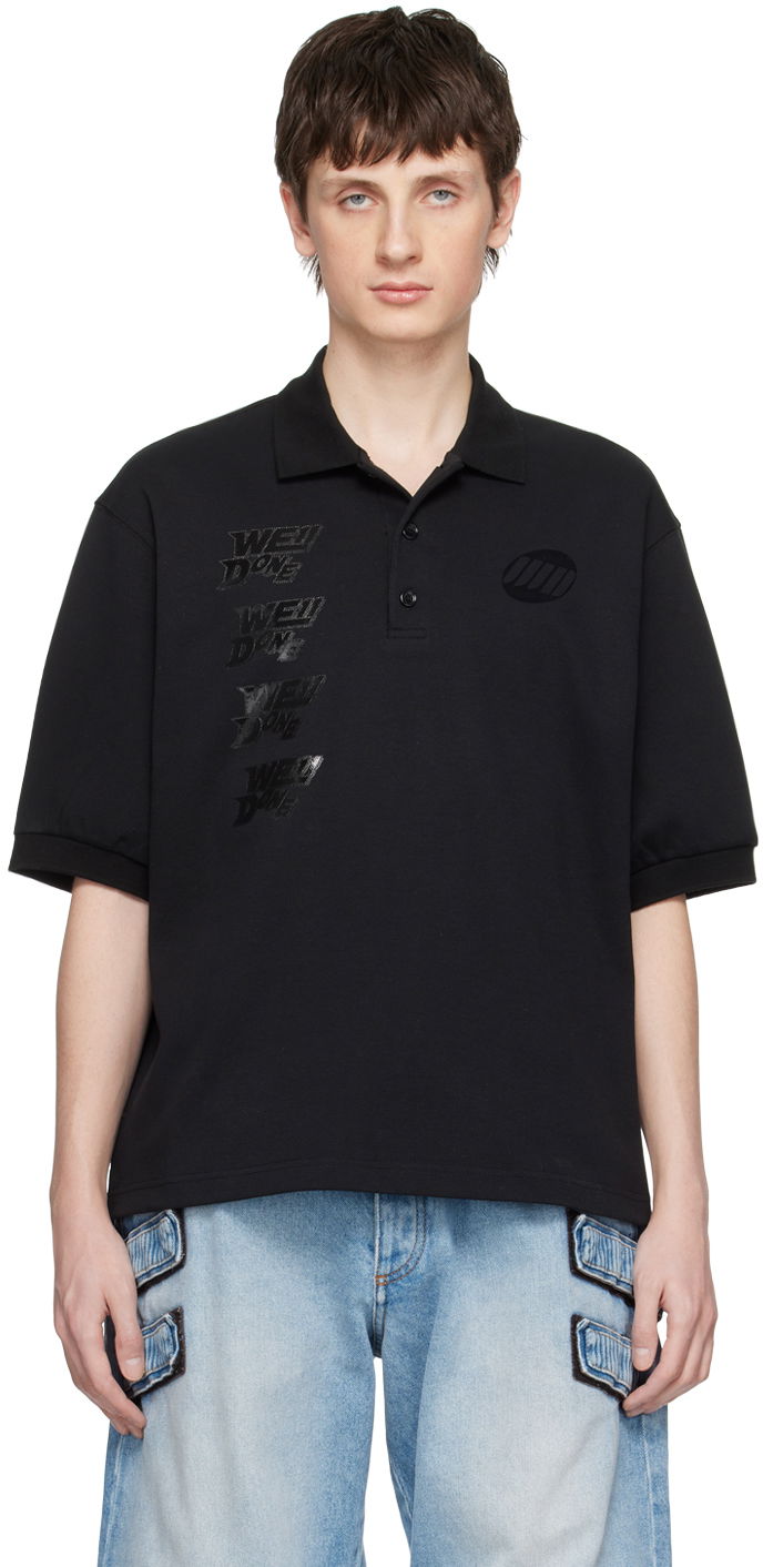 Сорочка поло We11done Logo-Appliquéd Cotton-Jersey Polo чорний | WD-TT1-22-537-U-BK