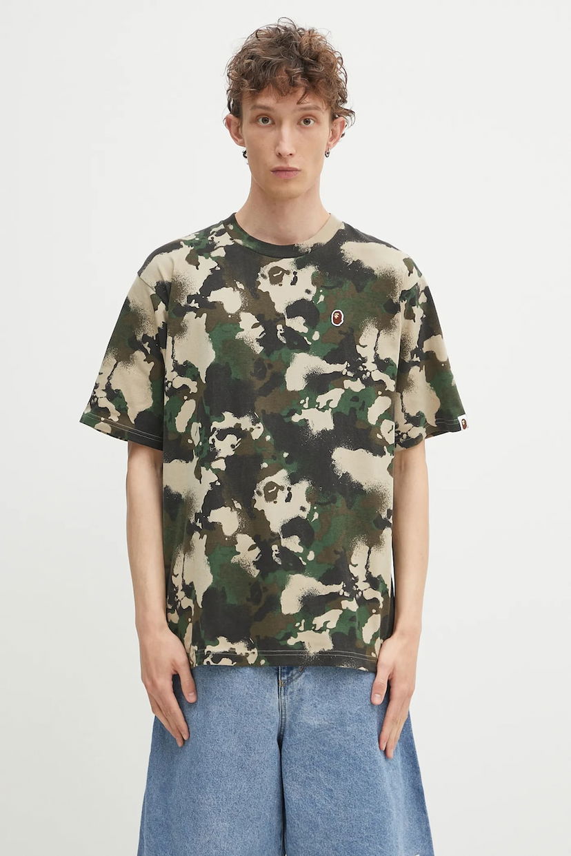 Футболка BAPE A Bathing Ape Map Camo APE Head One Point T-Shirt Зелений | 1L30109001