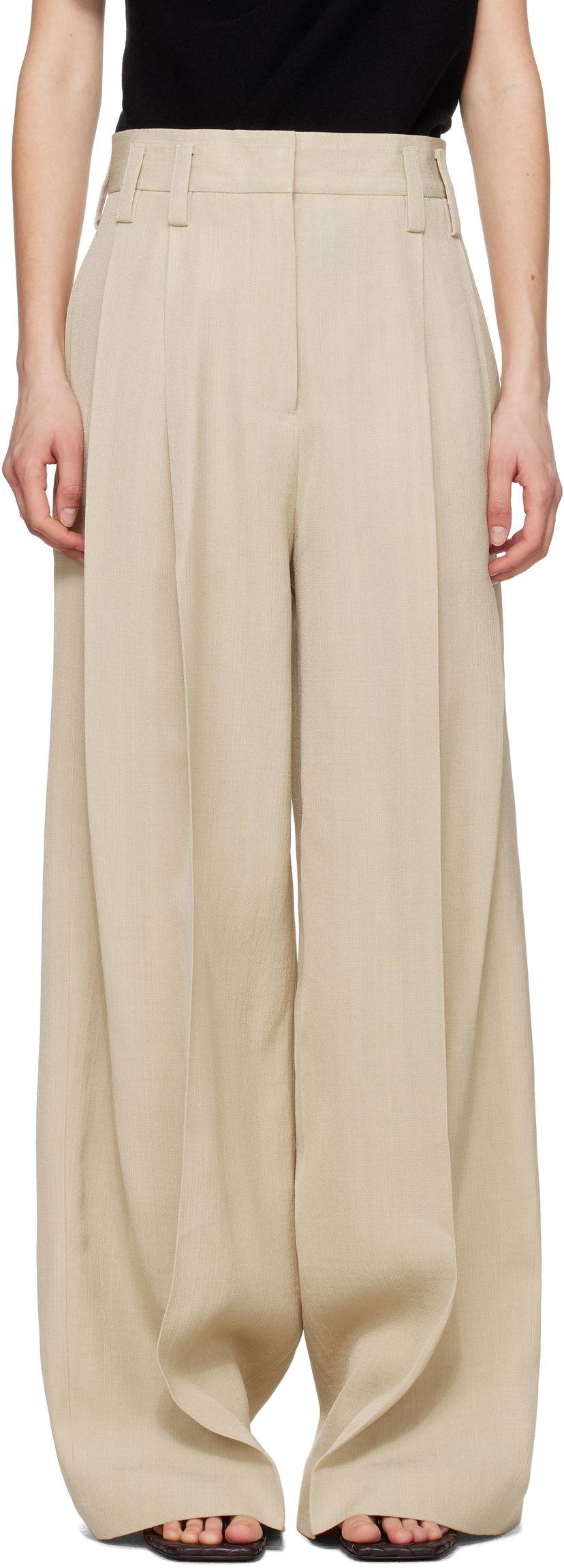Штани Jil Sander Jil Sander Voluminous Pleated Trousers бежевий | J03KA0292_J65005
