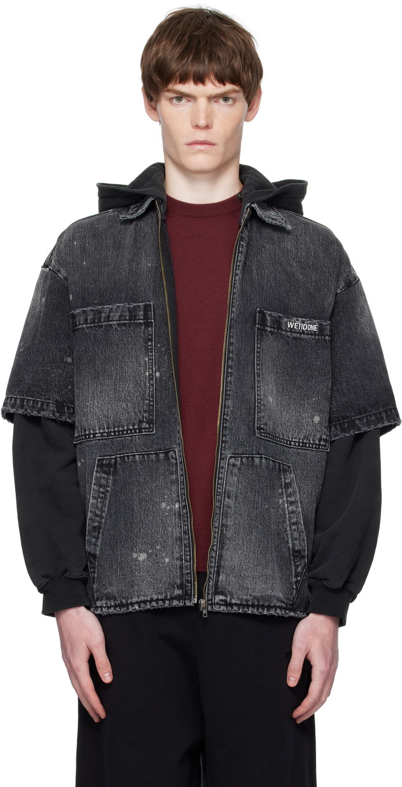 Куртка We11done We11done Faded Layered Hoodie Denim Jacket чорний | WD-DJ2-25-315-M-BK