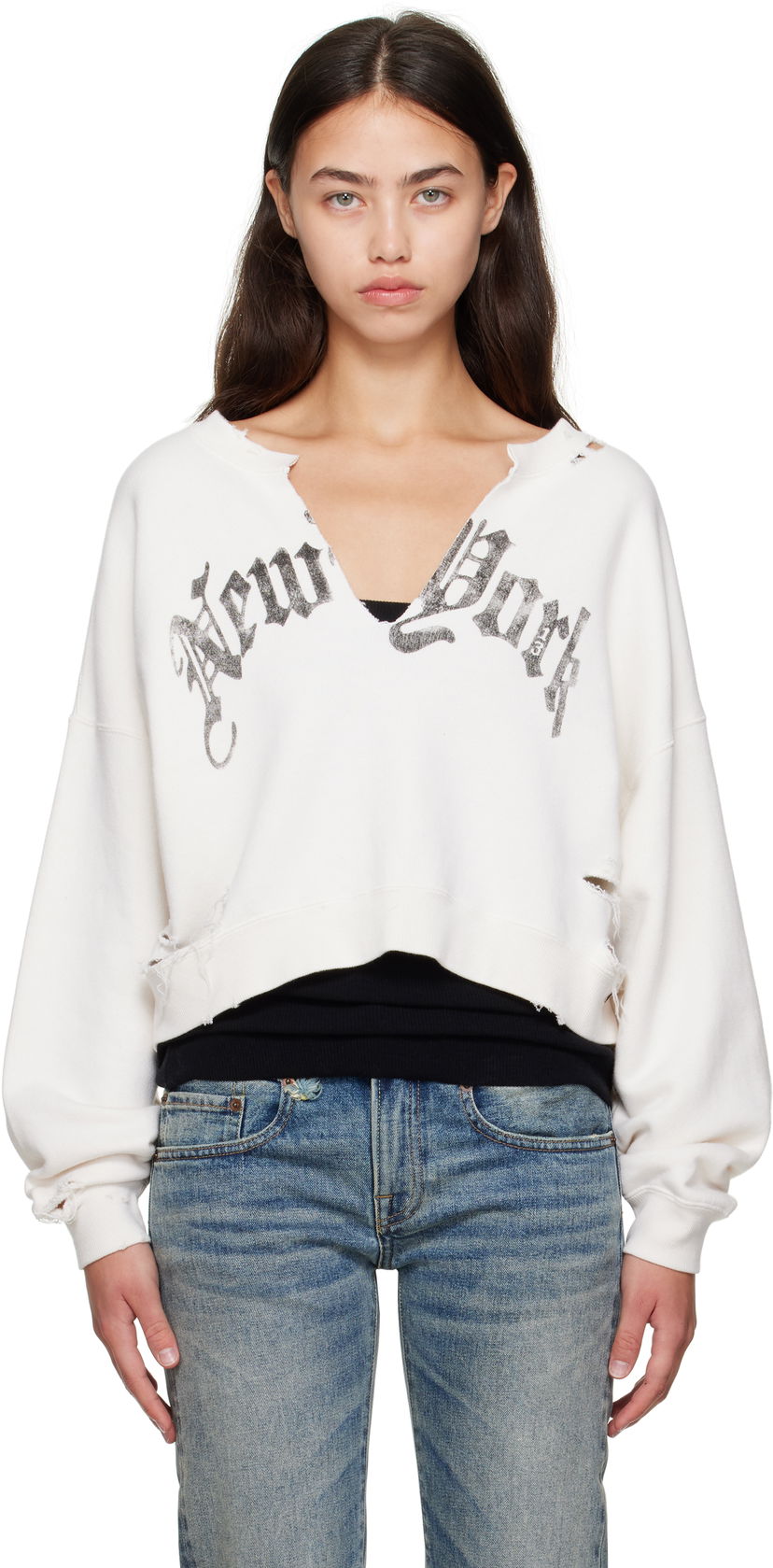 Світшоти R13 R13 Cropped Front Slit 'New York' Sweatshirt білий | R13WK251-K099B