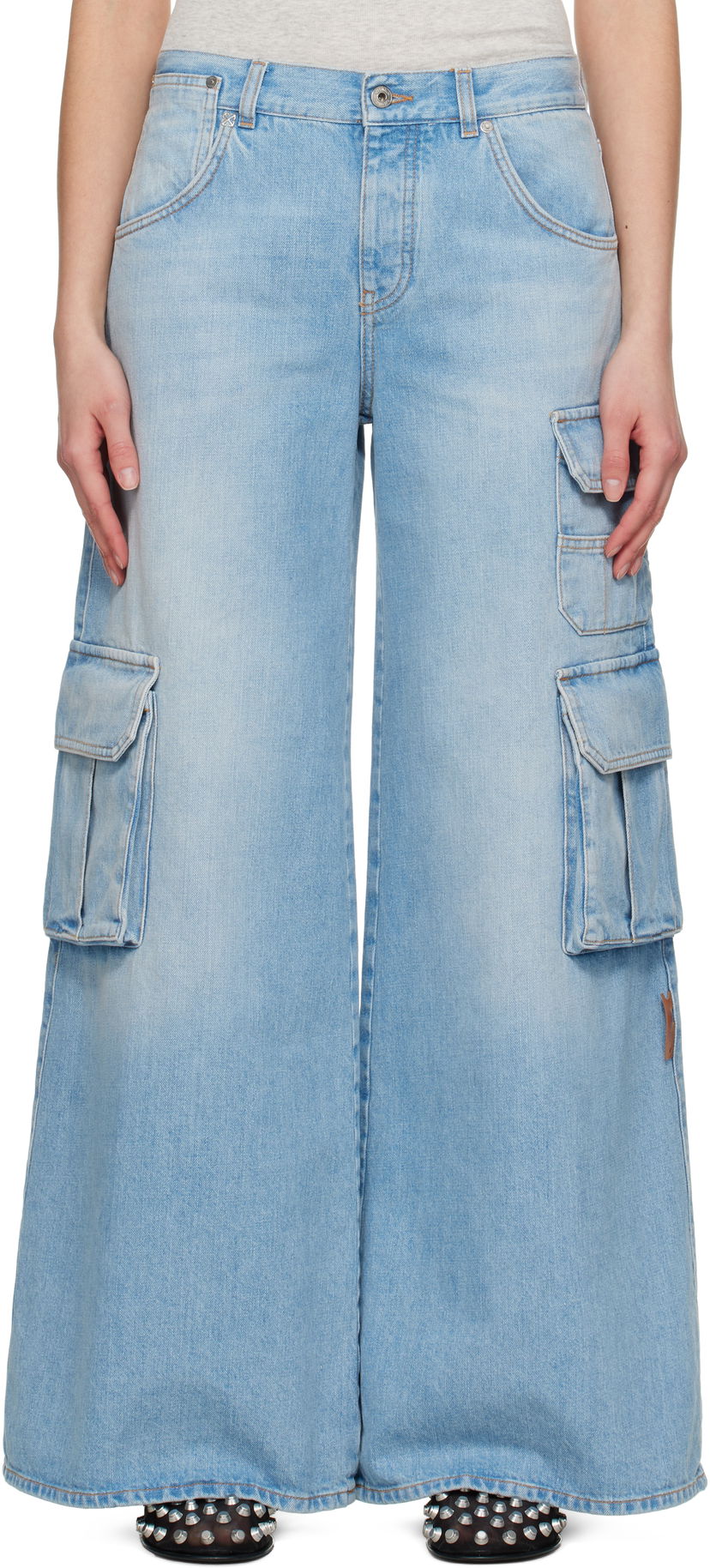 Штани карго Off-White Off-White Wide-Leg Cargo Denim Jeans Синій | OWYB019S25DEN0024000