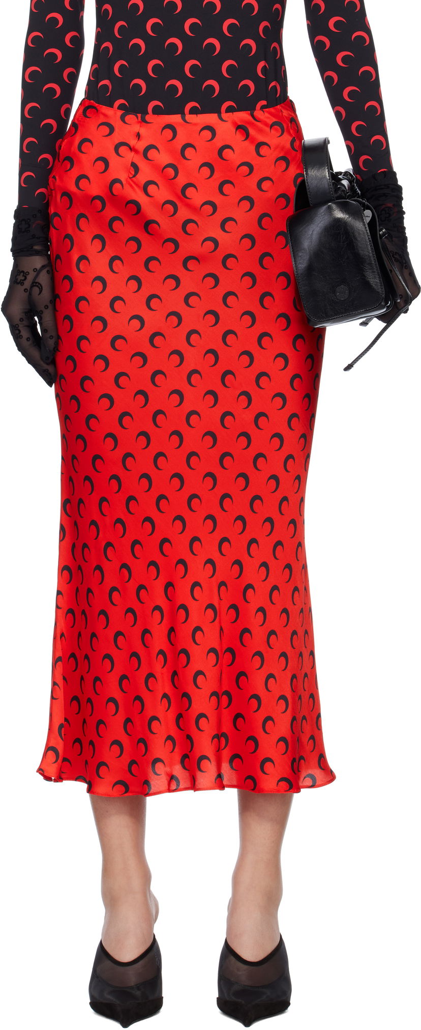 Спідниця Marine Serre Marine Serre Moon Print Satin Midi Skirt Червоний | WSK070A CWOV0060