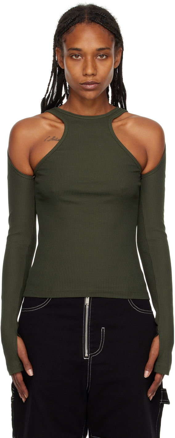Футболка Dion Lee Loop Cutout Long Sleeve T-Shirt Зелений | C3074F22