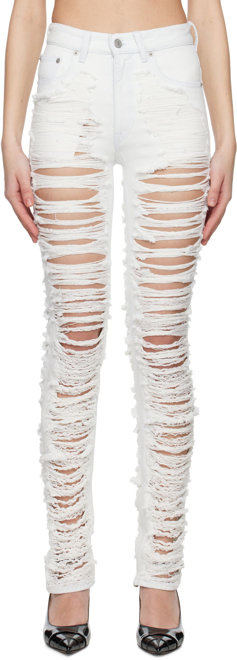 Джинси Maison Margiela MM6 Maison Margiela 5-Pocket Shredded Jeans білий | S62LB0185 M30018