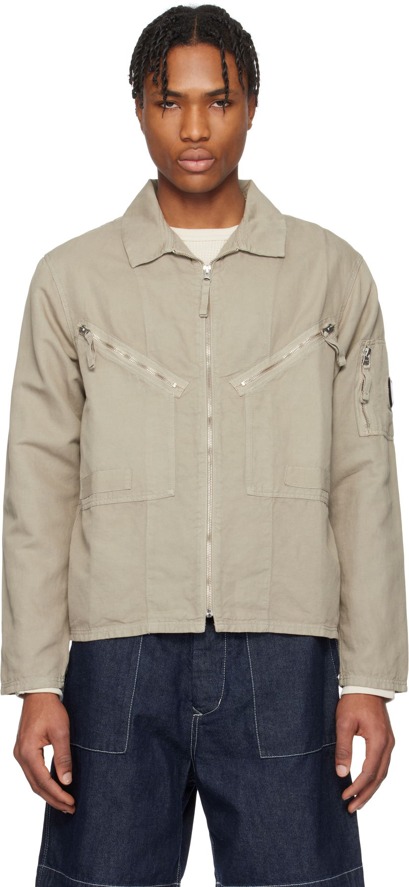 Куртка бомбер C.P. Company C.P. Company Cotton Linen Zip Overshirt бежевий | 18CMOS103A-006273G