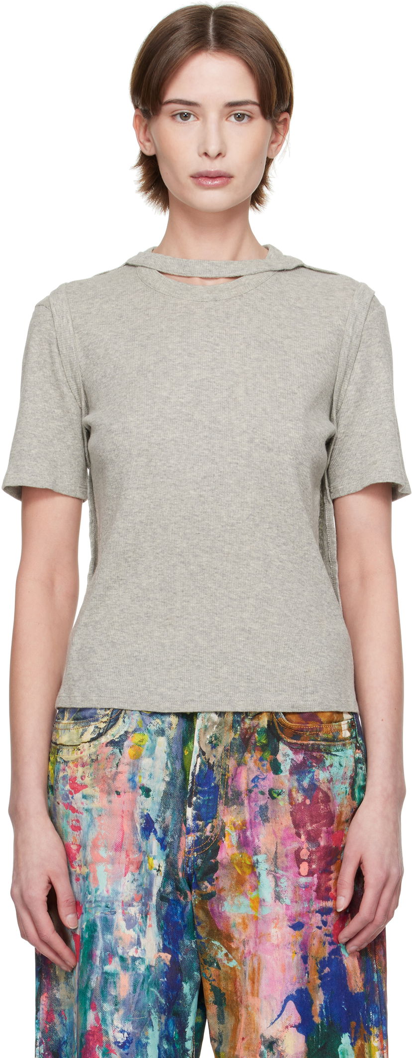 Футболка Eckhaus Latta Eckhaus Latta Flip Ribbed T-Shirt Сірий | 1204-EL-PS25-CE -