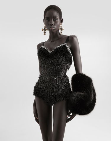 Боді Dolce & Gabbana Dolce & Gabbana Sequined and Micro-Beaded Bodysuit чорний | F78JEZGDC0IS9021, 3