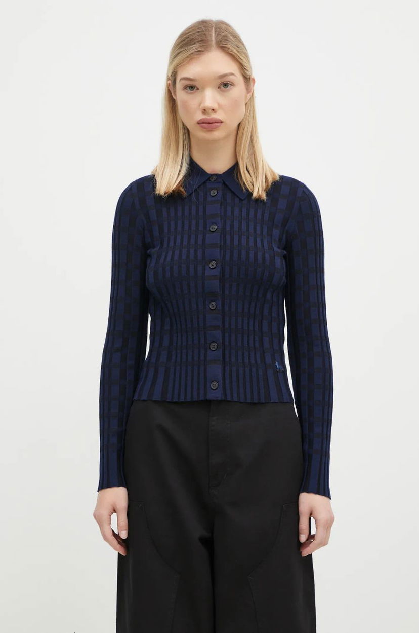 Сорочка MAISON KITSUNÉ Checked Wool Cardigan Синій | NW00412KF0003