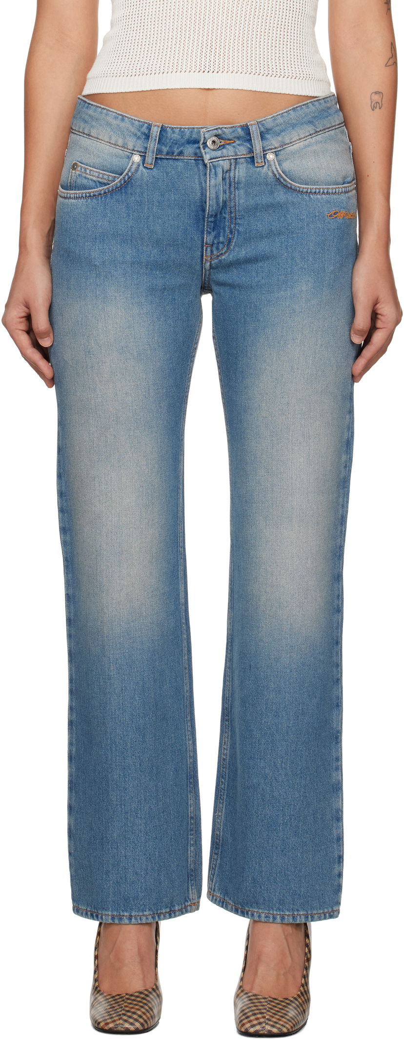 Джинси Off-White 90S Fit Bleach Jeans Синій | OWYA059F24DEN0014000