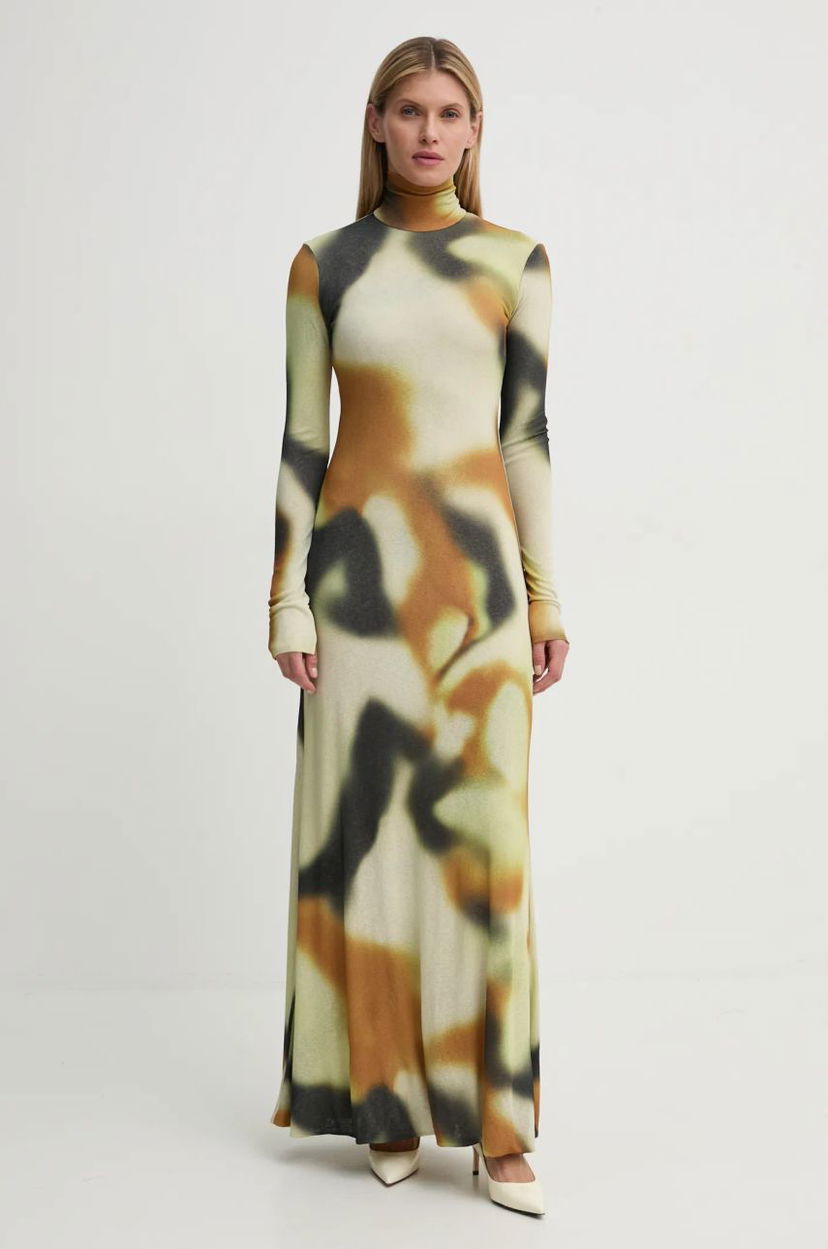 плаття Nanushka Maxi Abstract Print Turtleneck Dress бежевий | NW24FWDR32976