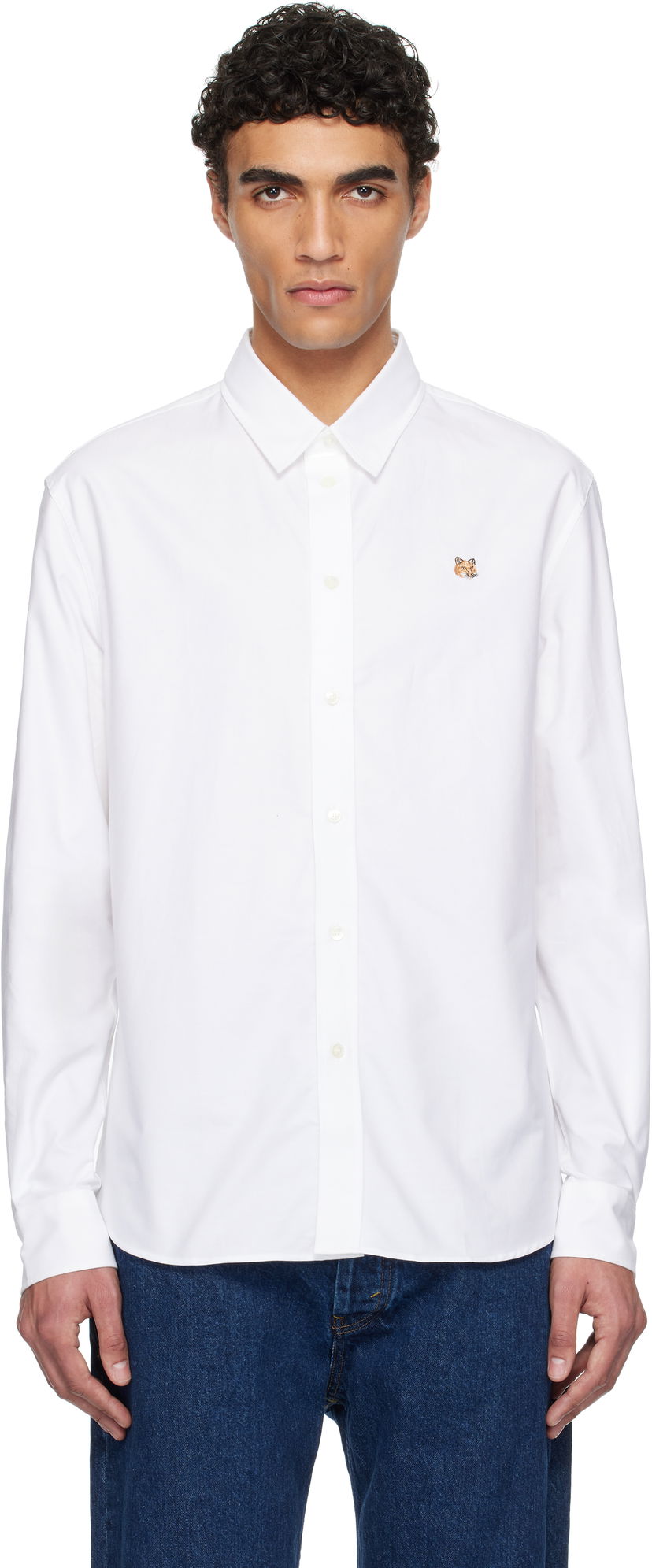 Сорочка MAISON KITSUNÉ Maison Kitsuné Casual Shirt with Fox Head Embroidery білий | MM00408WC5012