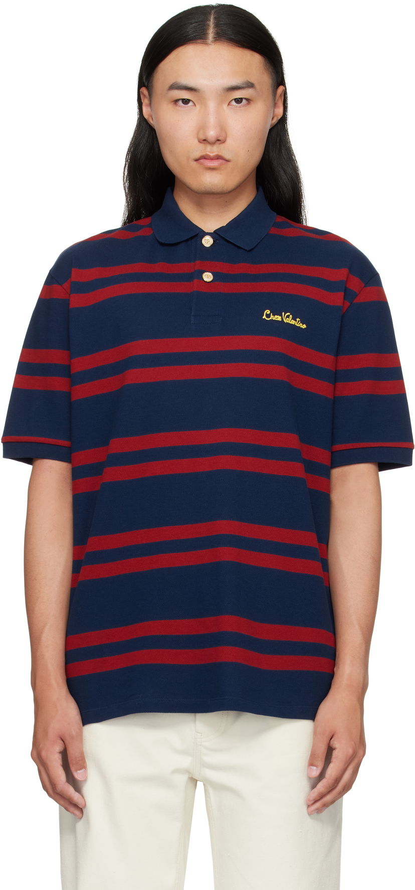 Сорочка поло Valentino Valentino 'Chez Valentino' Cotton Piqué Polo темно-синій | 7V3MH04CAYN