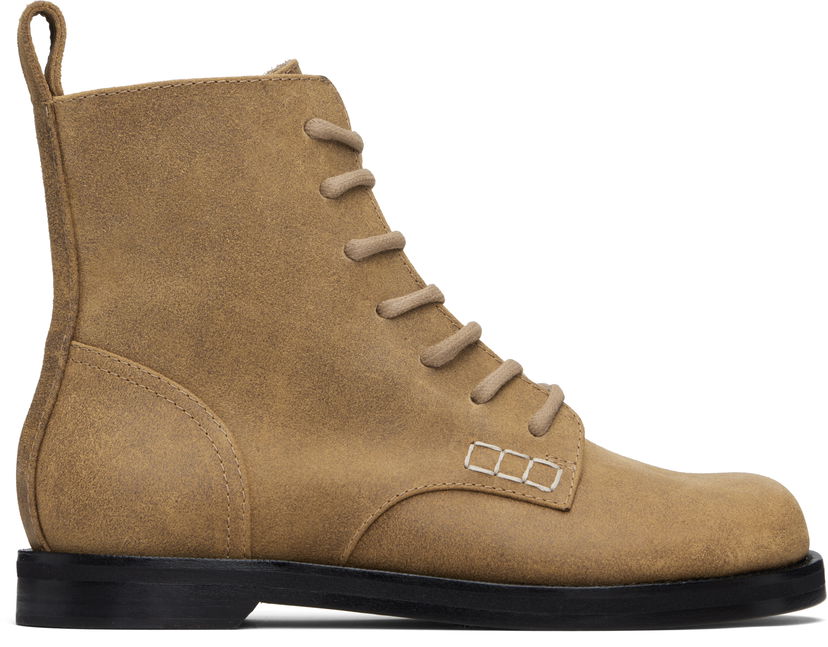 Кросівки та взуття JW Anderson JW Anderson Suede Lace-Up Ankle Boots with Contrast Stitching бежевий | BT0107-LA0319