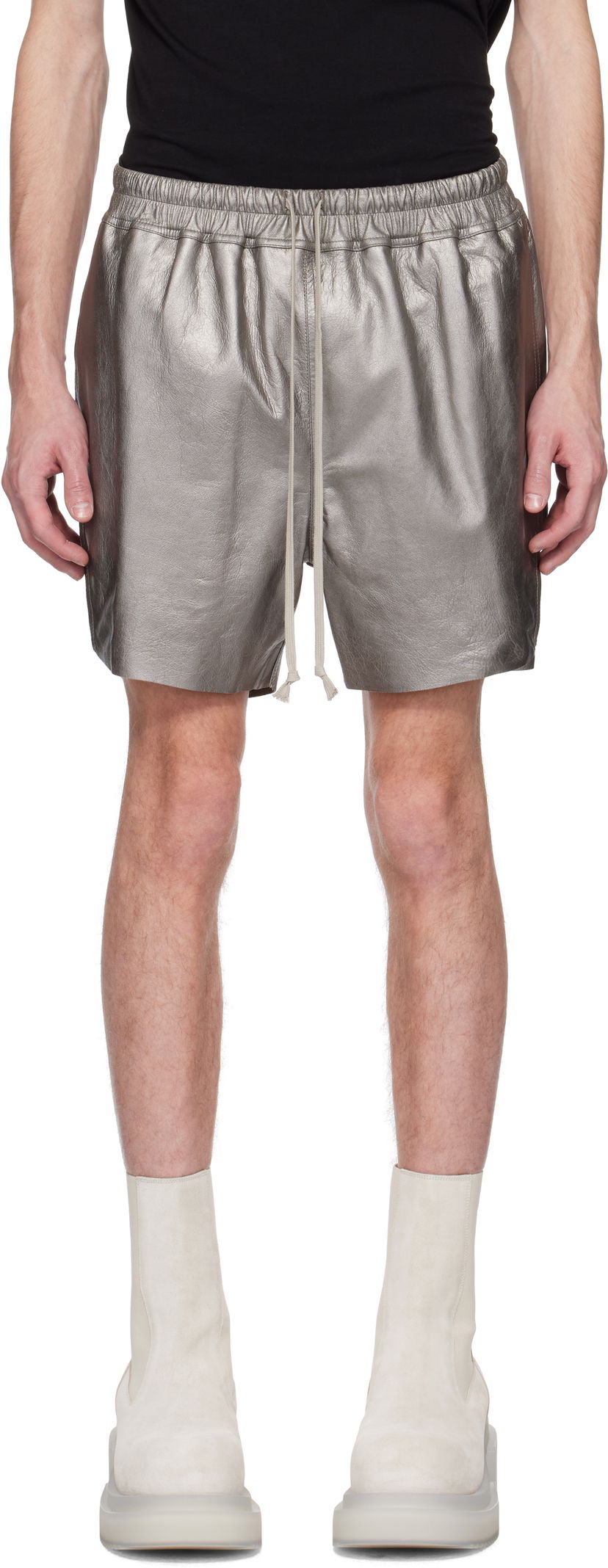 Шорти Rick Owens Rick Owens Hollywood Boxers Leather Shorts Металік | RR01E5306 LBAM