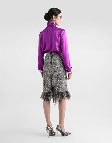 Спідниця Dolce & Gabbana Calf-length Pencil Skirt With Fur Print And Feathered Detailing Grey Сірий | F4C1ITFSA71HI3VQ, 2