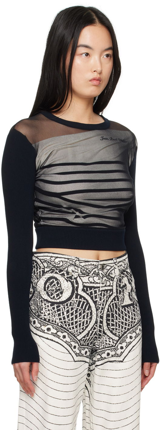 Cветр Jean Paul Gaultier Gaultier 'The Marinière' Striped Mesh Top чорний | 24/25-F-PL047B-M064-590100, 1
