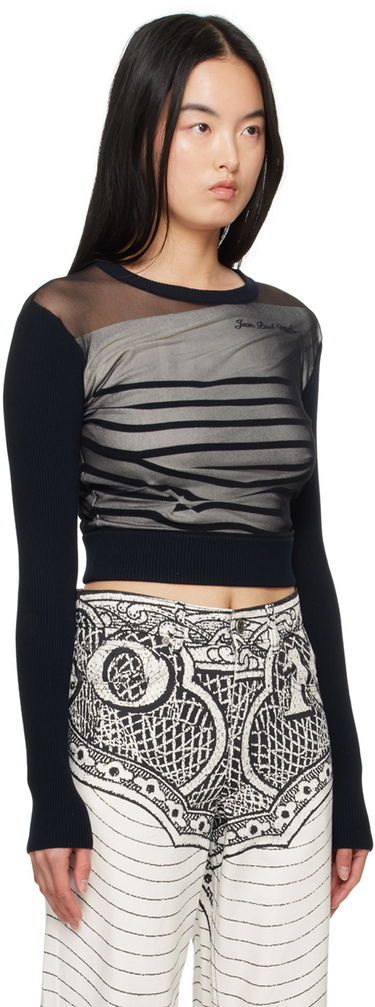 Cветр Jean Paul Gaultier Gaultier 'The Marinière' Striped Mesh Top чорний | 24/25-F-PL047B-M064-590100, 1