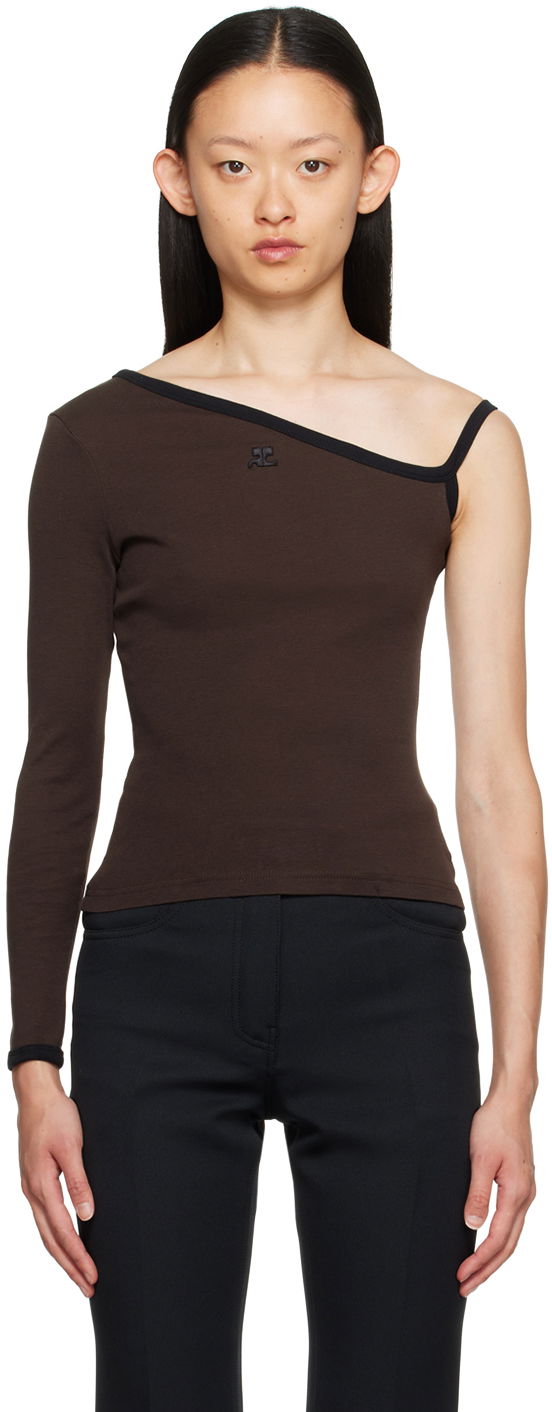 Футболка Courrèges Single-Shoulder Slim-Fit T-Shirt Коричневий | 323JTO209JS0070