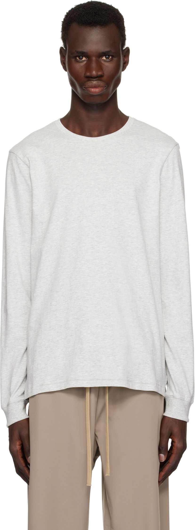 Футболка SKIMS SKIMS Cotton Classic Long Sleeve T-Shirt Сірий | LS-LST-6350M-LIGHT HEATHER GREY