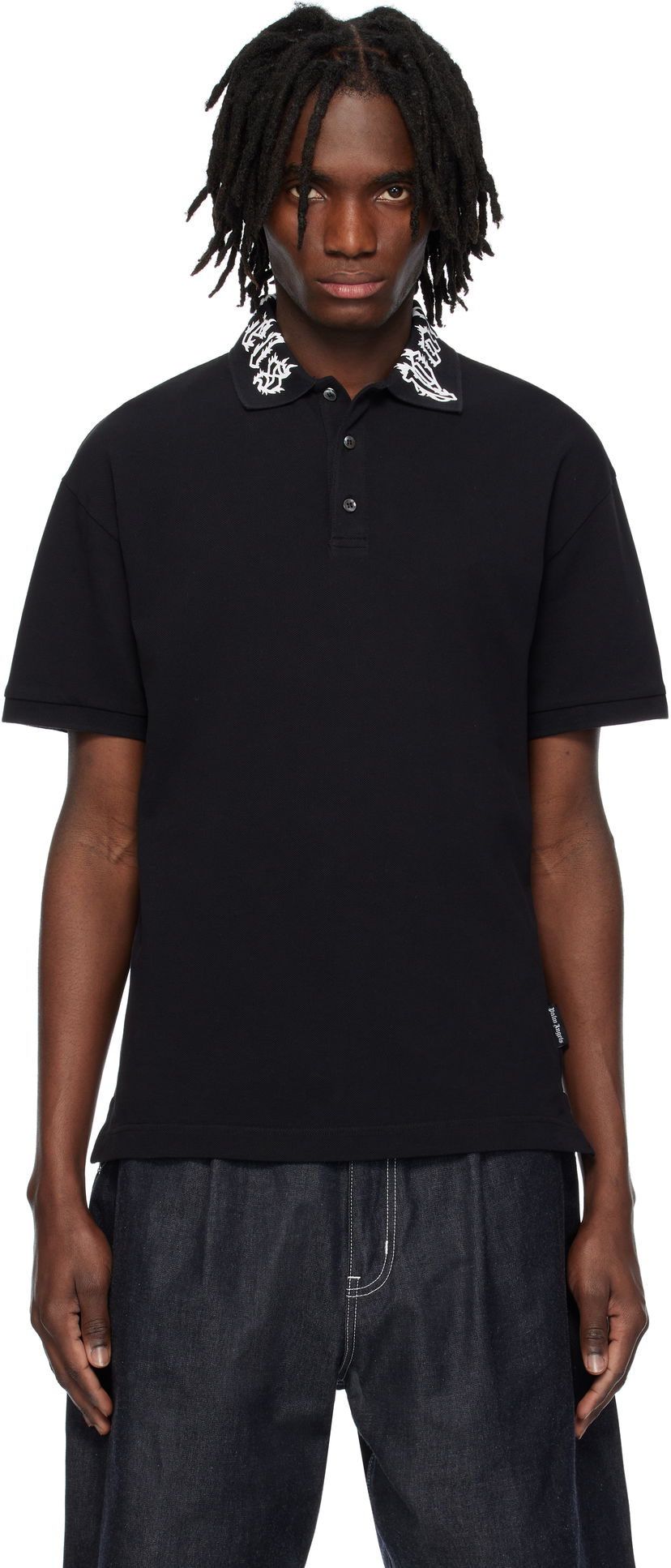 Сорочка поло Palm Angels Palm Angels Neck Logo Polo чорний | PMGB012S25FAB0021003